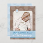 DOOPUITNODIGING:: polka dot - blauw Uitnodiging Briefkaart (Voorkant / Achterkant)