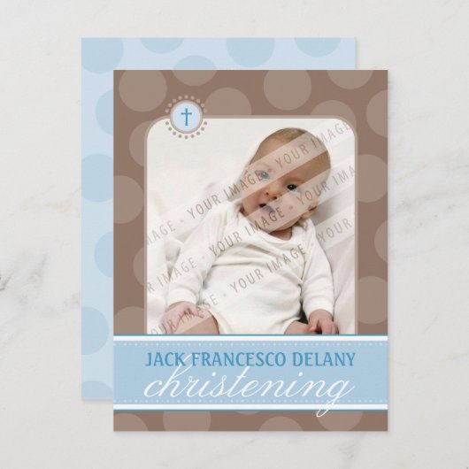 DOOPUITNODIGING:: polka dot - blauw Uitnodiging Briefkaart (Voorkant / Achterkant)