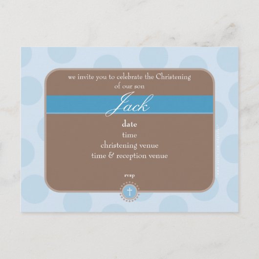 DOOPUITNODIGING:: polka dot - blauw Uitnodiging Briefkaart (Achterkant)