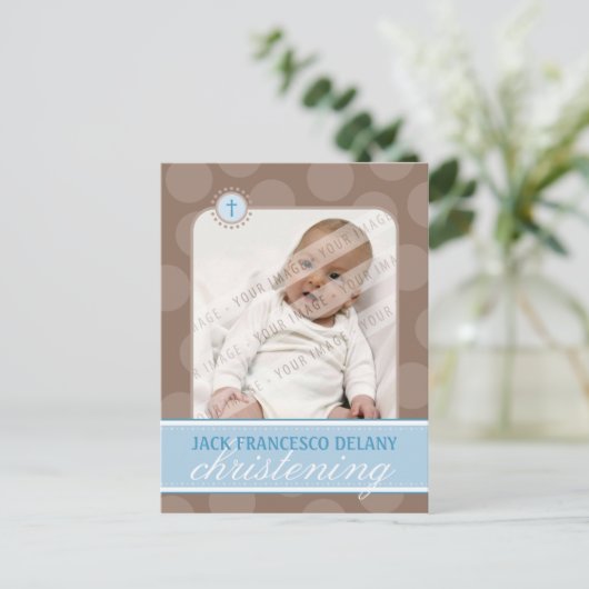 DOOPUITNODIGING:: polka dot - blauw Uitnodiging Briefkaart (Staand voorkant)