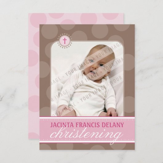 DOOPUITNODIGING:: polka dot - roze Uitnodiging Briefkaart (Voorkant / Achterkant)