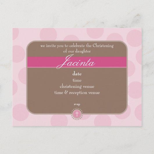 DOOPUITNODIGING:: polka dot - roze Uitnodiging Briefkaart (Achterkant)