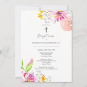 Doopuitnodiging Roze Waterverf Bloemen Kaart (Voorkant)