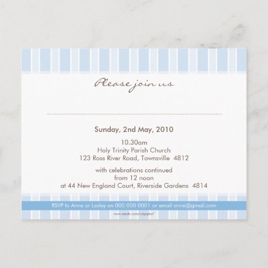 DOOPUITNODIGING:: stijlvolle streep 1 Uitnodiging Briefkaart (Achterkant)