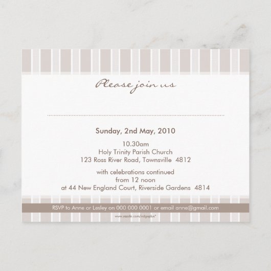 DOOPUITNODIGING:: stijlvolle streep 2 Uitnodiging Briefkaart (Achterkant)