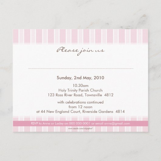 DOOPUITNODIGING:: stijlvolle streep 3 Uitnodiging Briefkaart (Achterkant)