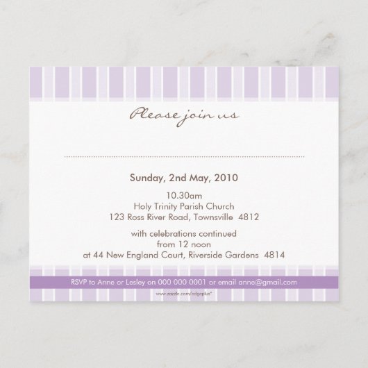 DOOPUITNODIGING:: stijlvolle streep 4 Uitnodiging Briefkaart (Achterkant)