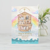 Doopuitnodiging van de ark van Noach | Baby Dieren Kaart (Staand voorkant)