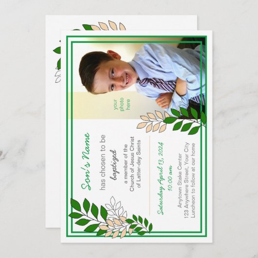 Doopuitnodiging voor 8-jarige jongen kaart (Voorkant / Achterkant)