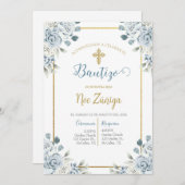 Doopuitnodiging voor jongen, uitnodiging de bautis (Voorkant / Achterkant)