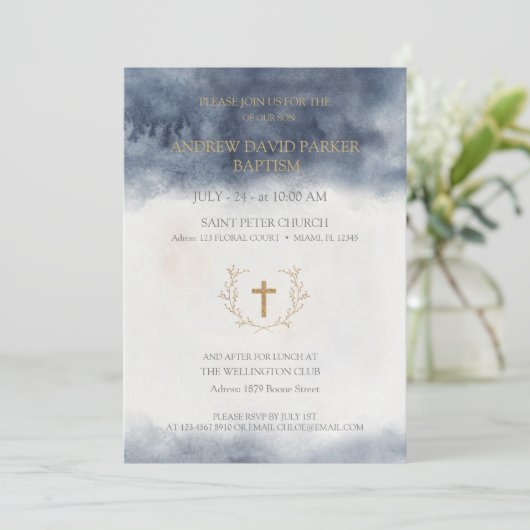 Doopuitnodigingen met waterverf-elementen kaart (Staand voorkant)