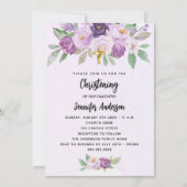 Doopviolette bloemen groen cross luxe kaart (Voorkant)