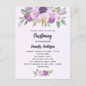 Doopviolette bloemen groen kruis uitnodiging briefkaart (Voorkant)