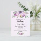 Doopviolette bloemen groen kruis uitnodiging briefkaart (Staand voorkant)