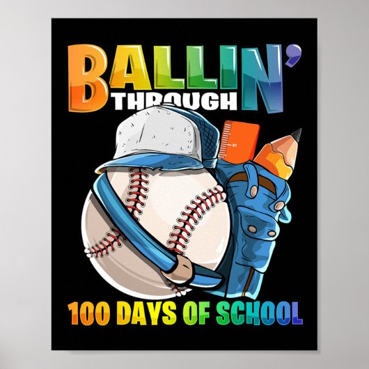 Door 100 dagen van school honkbal kleuterschool b poster (Voorkant)
