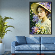 Door AI gegenereerde mooie bloemenvrouw kunstportr