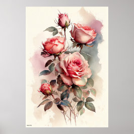 door ai gegenereerde roze rozen wand  stijl poster