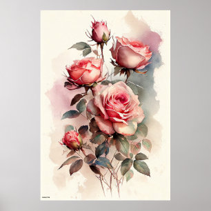 door ai gegenereerde roze rozen wand  stijl poster