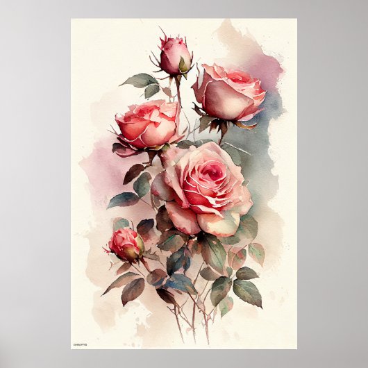 door ai gegenereerde roze rozen wand  stijl poster (Voorkant)