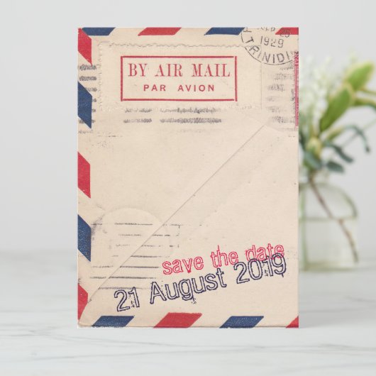 door Air Mail Flat Save the Date Kaart (Staand voorkant)