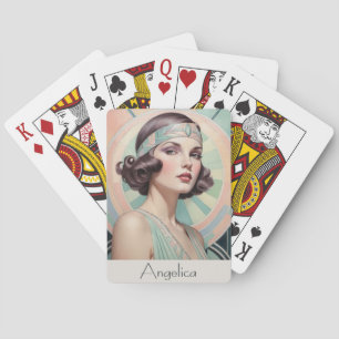Door Art Deco geïnspireerd portret van een vrouw d Pokerkaarten