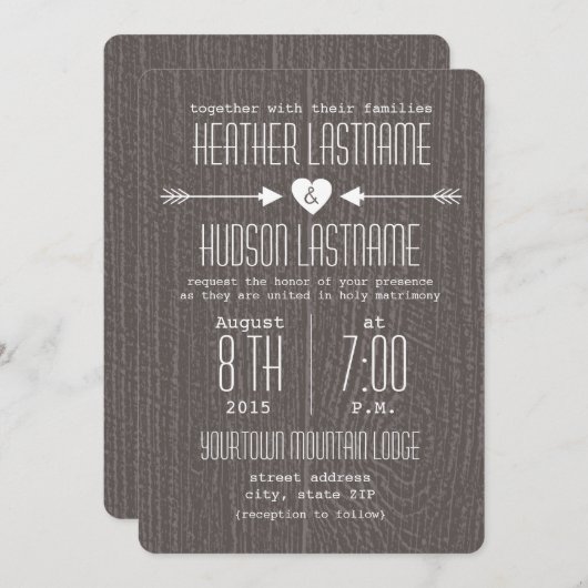 Door Barn Wood geïnspireerde pijlen + Hart Rustisc Kaart (Voorkant / Achterkant)