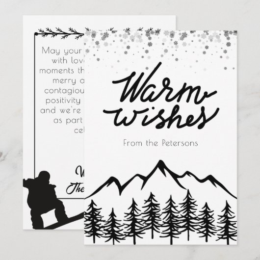 Door bergen geïnspireerde Sportieve Wintervakantie Feestdagenkaart (Voorkant / Achterkant)