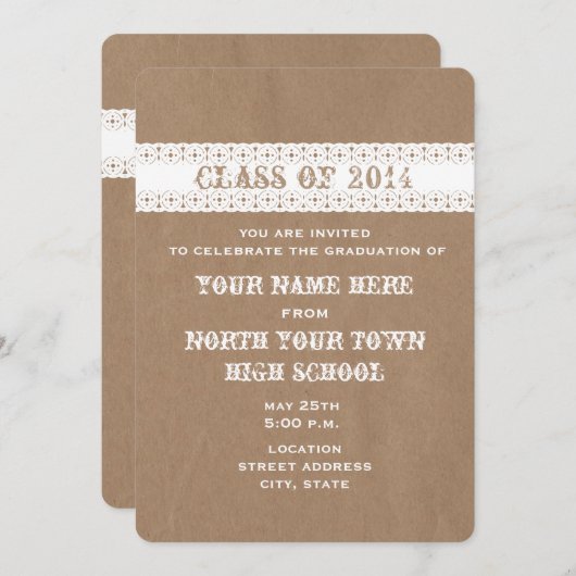 Door bruin papier en kant geïnspireerd Afstuderen Kaart (Voorkant / Achterkant)