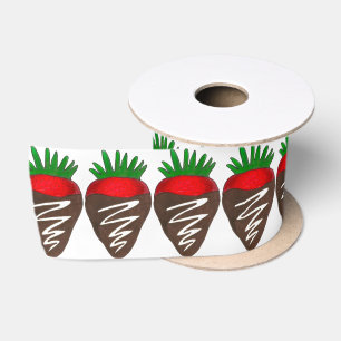 Door chocolade gedekte aardbeiaardbeien Koolstof Satijnen Lint