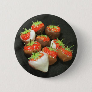 Door chocolade ontsloten aardbeien ronde button 5,7 cm