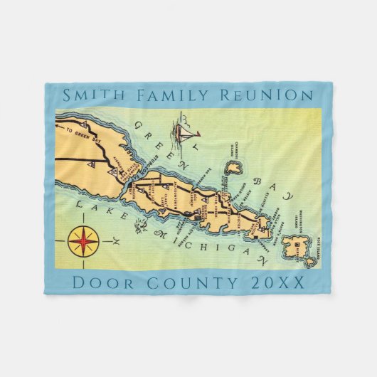 Door County Kaart Vakantiedeken Fleece Deken (Voorkant (Horizontaal))