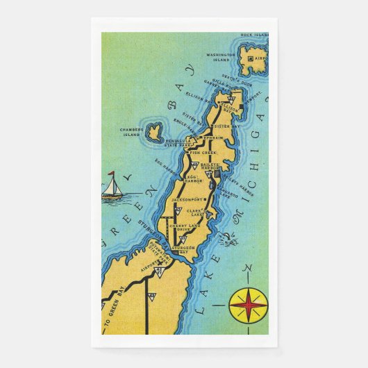 Door County Map Guest Towels Servet (Voorkant)