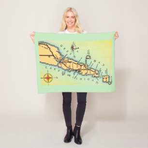 Door County Vintage Kaart Deken Fleece
