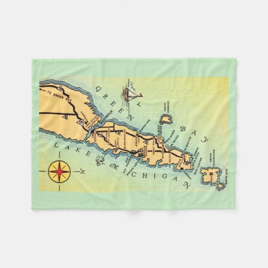 Door County Vintage Map Fleece Throw Deken (Voorkant (Horizontaal))
