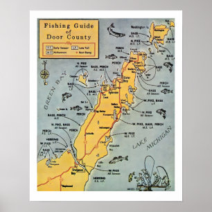 "Door County Vissen 16x20 Kaart Print