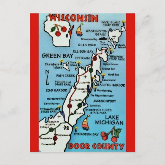 Door County WI Ansichtkaart Briefkaart (Voorkant)