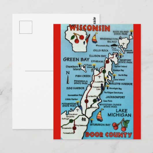 Door County WI Briefkaart (Voorkant / Achterkant)