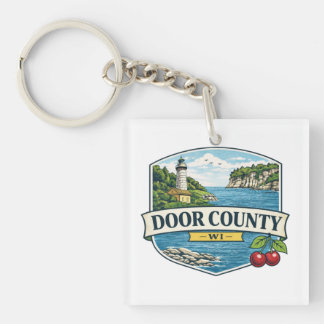 Door County, WI Vuurtoren en Lake MichiganMagneet Sleutelhanger