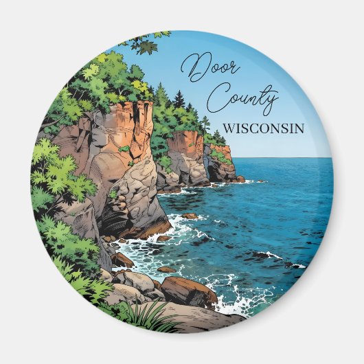 Door County, Wisconsin Illustration Lake Michigan Magneet (Voorkant)