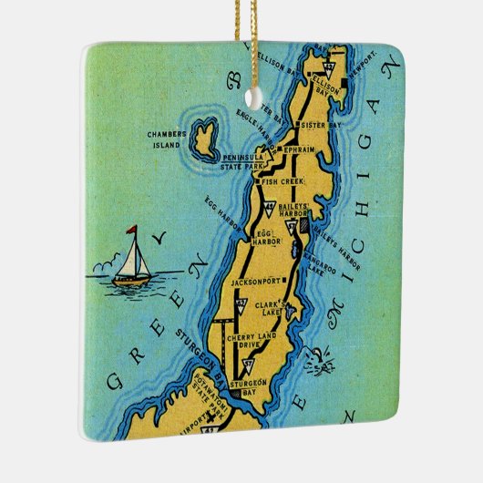 Door County Wisconsin Kaart Keramisch Ornament (Rechts)