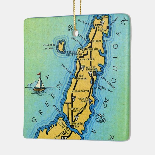 Door County Wisconsin Kaart Keramisch Ornament (Links)