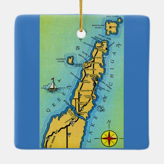 Door County Wisconsin Kaart Keramisch Ornament (Achterkant)