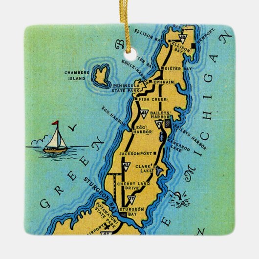 Door County Wisconsin Kaart Keramisch Ornament (Voorkant)