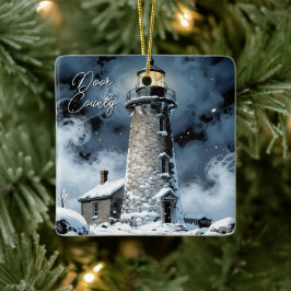 Door County, Wisconsin Lighthouse in Winter Keramisch Ornament