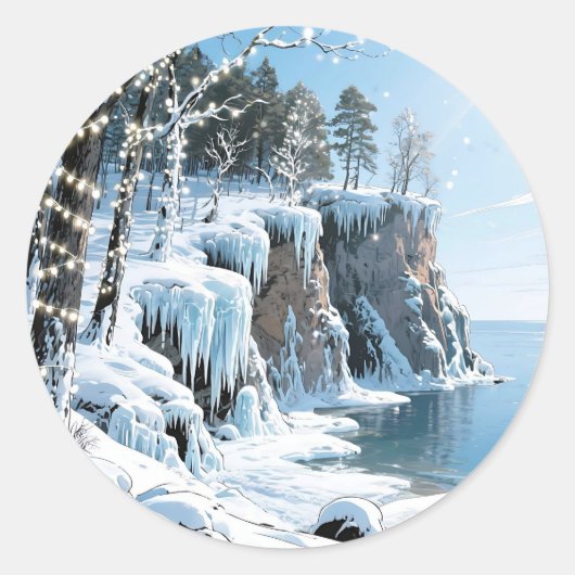 Door County  Wisconsin Winter Christmas  Ronde Sticker (Voorkant)