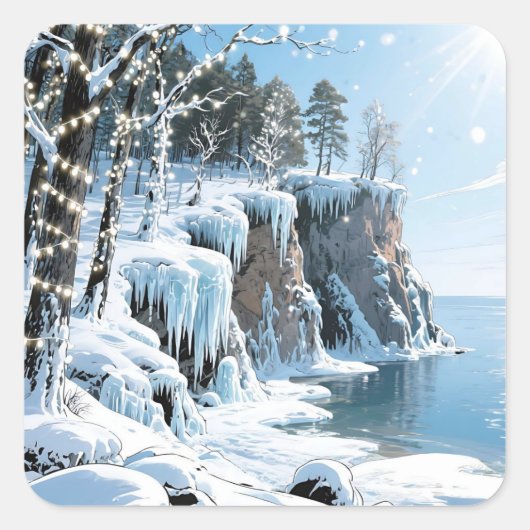 Door County  Wisconsin Winter Christmas  Vierkante Sticker (Voorkant)