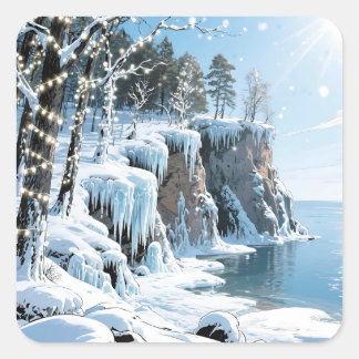Door County Wisconsin Winter Kerstmis Vierkante Sticker