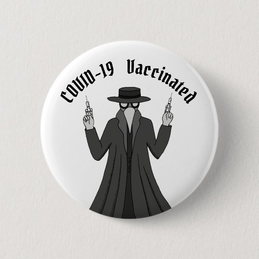 Door COVID gevaccineerd Funny Plague Doctor gevacc Ronde Button 5,7 Cm (Voorkant)