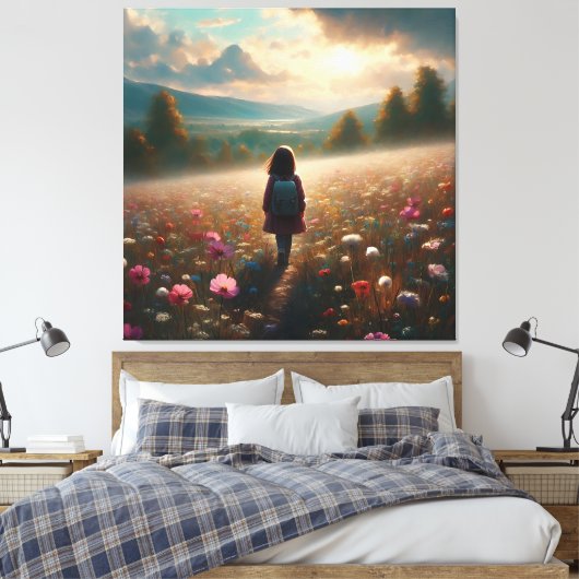 Door de bloesems - Avontuurlijk Pad Canvas Afdruk (Insitu (Slaapkamer))