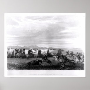 Door de Comanches aangevallen immigranten Poster